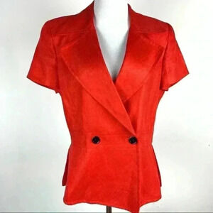 Linda Allard Ellen Tracy blazer size 10 red 100% linen double breasted 80s 90s